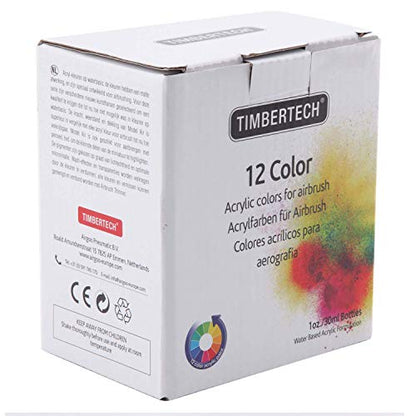 TIMBERTECH Professional Airbrush Paint, 12x30ml airbrush paint set of Acrylic Paint, Quick Drying Water Based, Rich Vivid Colors for Artists, Students, Beginners