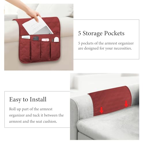 Armchair Caddy for Recliner, Non Slip Sofa Arm Organizer, Red - color: RED