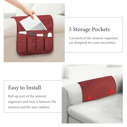 Armchair Caddy for Recliner, Non Slip Sofa Arm Organizer, Red - color: RED