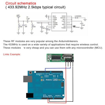 10-Pack 433MHz RF Transmitter and Receiver Module, Antenna