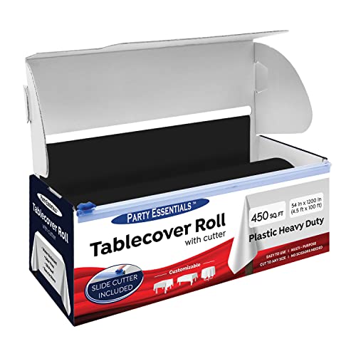 Party Essentials Heavy Duty Plastic Banquet Table Roll Available in 27 Colors, 54" x 100' with Slide Cutter, Black,100BK - color: Black, size: 1200" x 54" (Rectangular)