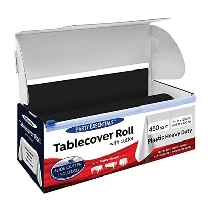 Party Essentials Heavy Duty Plastic Banquet Table Roll Available in 27 Colors, 54" x 100' with Slide Cutter, Black,100BK - color: Black, size: 1200" x 54" (Rectangular)