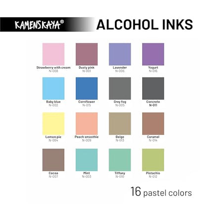 KAMENSKAYA Alcohol Ink Set - 16 Pastel Alcohol Inks, 0.51 fl oz (15 ml) Each