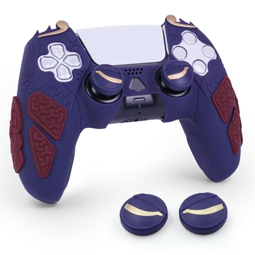 Silicone Grip Cover Compatible with PS5 DualSense Controller, Wukong Themed Anti-Slip Sweat-Resistant Skin, Snug Fit No Need to Remove for Charging with Joystick Caps (Shadow Purple) - color: Blue