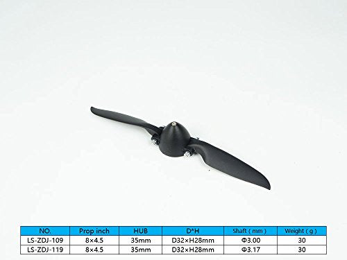 Viloga RC Folding Propeller 8×4.5 inch w/Spinner Size D32×H28mm, and Motor Shaft Diameter φ3.0 with Nylon Plastic Spinner for RC Plane Drone Remote Control Airplane (8×4.5, Shaft φ3.0) - size: 8×4.5, Shaft φ3.0