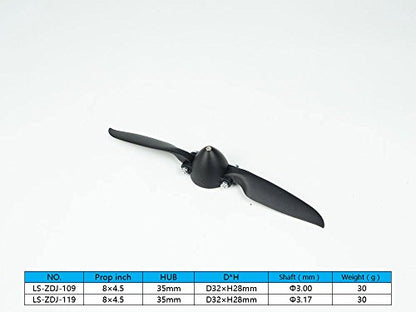 Viloga RC Folding Propeller 8×4.5 inch w/Spinner Size D32×H28mm, and Motor Shaft Diameter φ3.0 with Nylon Plastic Spinner for RC Plane Drone Remote Control Airplane (8×4.5, Shaft φ3.0) - size: 8×4.5, Shaft φ3.0