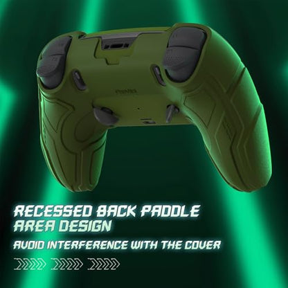 PlayVital for ps5 Edge Controller Silicone Cover Skin - Stellar Mecha Anti-slip Grip Protector for ps5 Edge Controller with Joystick Cap & Sticker, Shockproof Case - Army Green & Sage Green - color: Army Green & Sage Green