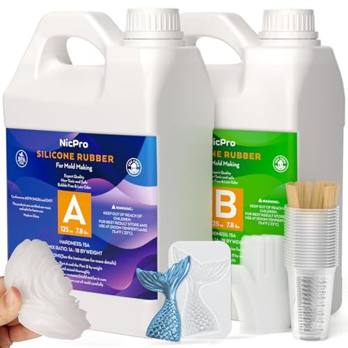 Nicpro 250oz Silicone Mold Making Kit, 15A Platinum Liquid Silicones Rubber - size: 250oz with gloves and sticks