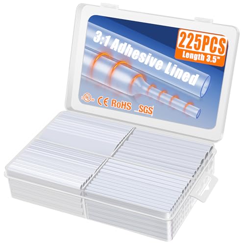 XHF UL Listed 225 Pcs 3:1 Waterproof Heat Shrink Tubing Kit Marine Grade Adhesive Lined Heat Shrink Tube, Insulation Sealing Oil-Proof Wear-Resistant Clear - color: Clear, size: 1(225PCS(3/32"-3/4"))-66.5ft
