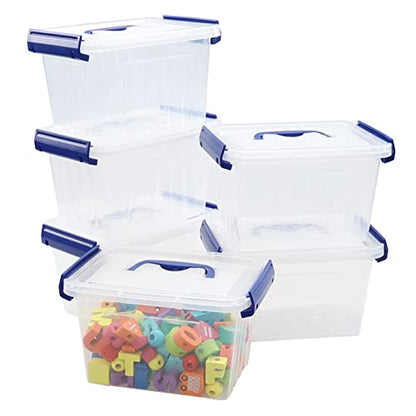 3.5 L Small Latch Storage Container Box with Carry Handle, Set of 6 - color: Blue