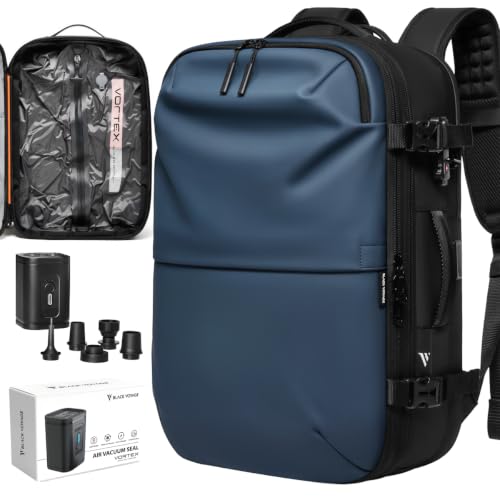 BlackVoyage Vortex Vacuum Seal Travel Backpack 60L Expandable Air Compression System Water Resistant TSA Lock Carry-On - color: Blue
