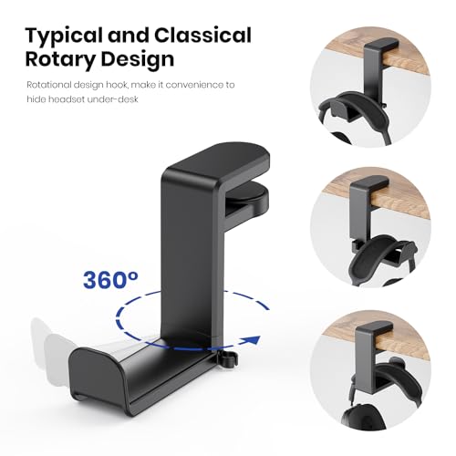 EURPMASK Rotating Headphone Stand,Adjustable Clamp-on Headset Holder Hanger - color: Black 1 Pack