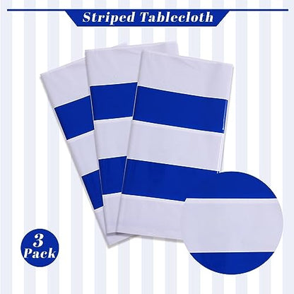Kesfey Blue Striped Tablecloth Picnic Horizontal Stripe Table Cover 3 Packs - color: Blue Horizontal Striped