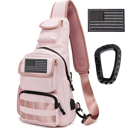 Tactical Shoulder Bag - 1000D Molle Military Backpack Outdoor Daypack Chest Pack - color: Lightpink