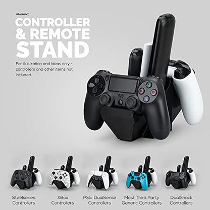 BRAINWAVZ Dual Game Controller & Storage Desktop Holder, Universal Design for Xbox ONE PS5 PS4 PC Gamepads, Reduce Clutter, UGDS-01 - color: 2 Controllers & Remotes Black