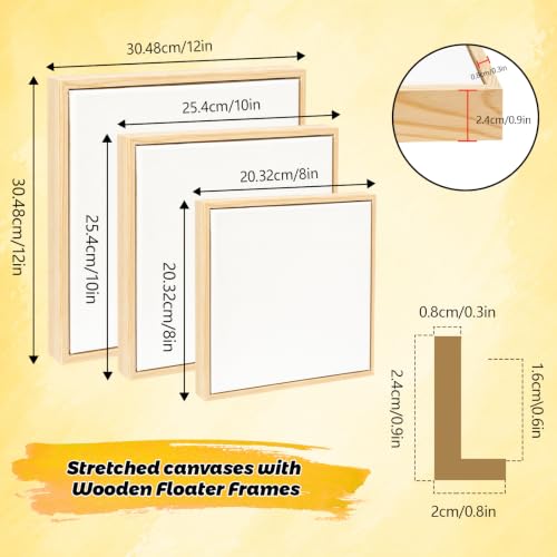 3 Pack Floater Frame Canvas with 8x8,10x10,12x12inch Triple Primed Canvas - size: 3pk-3Size Canvas