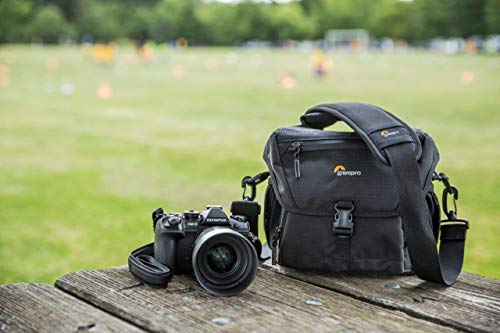 Lowepro LP37119, Nova 160 AW II Camera Bag, Customizable, Portable, Fits DSLR with 17-85 mm Attached Lens, Compact Drone, 1-2 Additional Lenses, Flash, Black - size: 160AW II