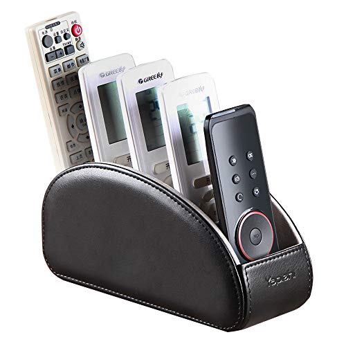 All-in-One Leather TV Remote Control Holder Black with 5 Compartments Nightstand Desktop DVD Media Player Remote Caddy Storage Box Organizer Tray For Makeup Brush Pen Stationary Table Controllers - color: Black, size: Small