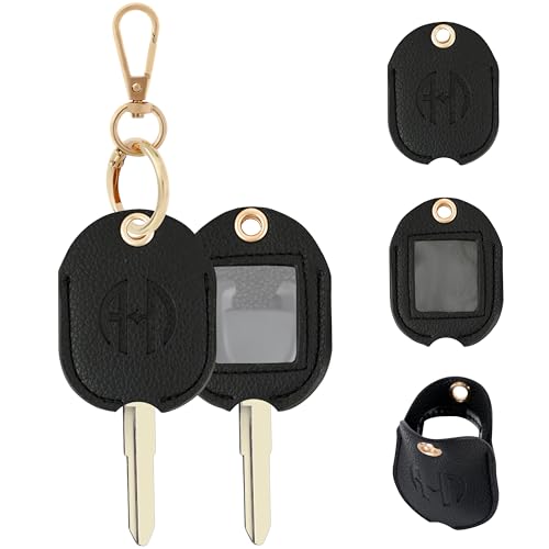 Leather Remote Key Fob Sleeve for Broken Car Key Loop Replacement - color: Black 02, Large