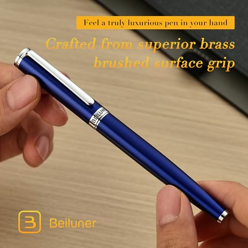 BEILUNER Luxury Fountain Pen Set,Solid 24K Gilded(Fine)-Charming Blue - color: Blue, style: Fine Nib