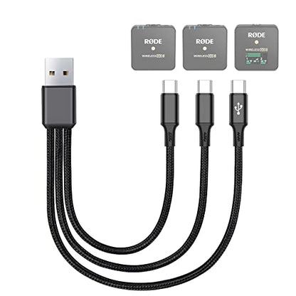 3-in-1 Charging Cable for Rode Wireless Pro, Go 2, Go 3 Microphones, 8-Inch - size: 8-Inch