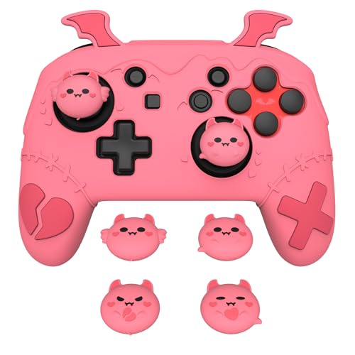 playvital Gothic Imp Series Cute Silicone Case for Nintendo Switch Pro Controller with 4 Thumb Grip & 2 Sticker, Non-Slip Anti-Scratch Protective Silicone Skin Cover - Peach Pink - color: Peach Pink
