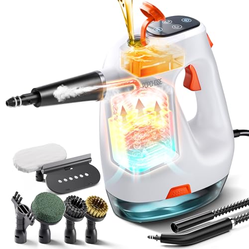 POPCHOSE Portable Handheld Steam Cleaner with Detergent Dispenser - color: WhiteOrange