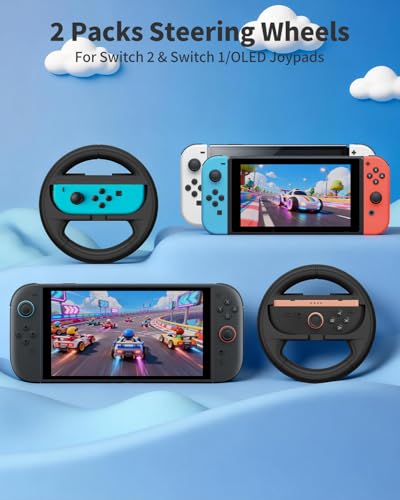 Accessories Bundle for Nintendo Switch 2 2025 20-in-1: 2 Wireless Pro Controllers, Carrying Case, Screen Protectors, Dockable Protective Case, Steering Wheels and Thumb Grips, All-in-1 Starter Kit & Gift Set - color: Red&Grey