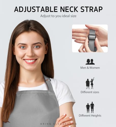 Syntus Apron for Men Women, Adjustable Cooking Kitchen Apron with 2 Pockets - color: Grey Light, style: 2 Polyester