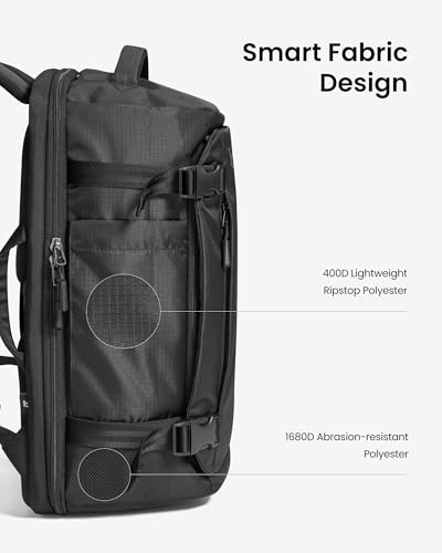 tomtoc Travel Backpack 40L, TSA Carry On Bag Flight Approved, PFAS Free - color: Black-ripstop, size: 40L