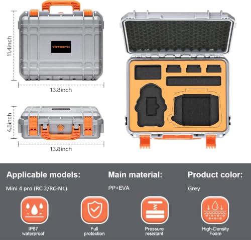 Hard Case for DJI Mini 3 Pro: with Custom Foam for DJI Mini 3/4 Pro Drone - color: Gray & Orange