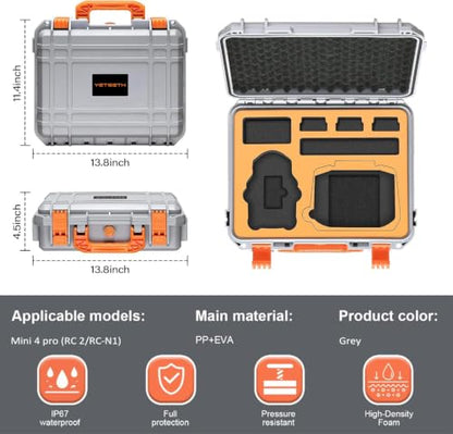 Hard Case for DJI Mini 3 Pro: with Custom Foam for DJI Mini 3/4 Pro Drone - color: Gray & Orange