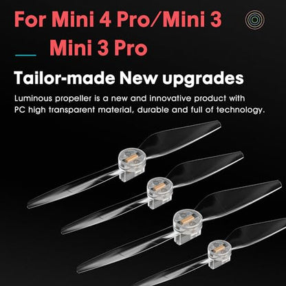 Mini 4/3 Propellers LED Lights Replacement Prop Blades Low Noise Accessories for DJI Mini 3/4 Fly More Combo Plus Drone (2 Pairs)