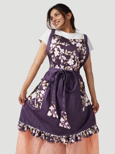 100% Cotton Printed Kitchen Apron with 2 Pockets for Men and Women – Adjustable Chef Apron - Machine Washable - color: Grape Forest