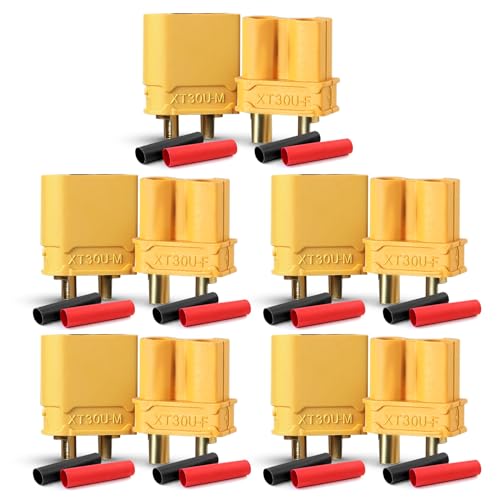 MADCATZ 5 Pairs XT30 Connectors with Heat Shrink Tubing - Male & Female Compatible for RC Drones, FPV, ESC, Battery Connections (10 Pcs) - color: 5 Pairs XT30, size: XT30