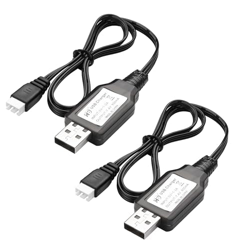 YAODHAOD 7.4v LiPo Battery USB Charger Cable, USB to XH-3P Plug Connector for Q903 9125 SCX24 1/10 1/12 1/16 1/14 1/18 Scales RC Car Drones Skytech Quadcopters 7.4V 1A 2S Lipo or Li-ion Battery（2PCS）