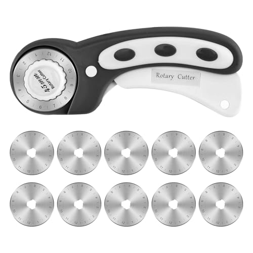 45mm Rotary Cutter with 10 Extra Replacement Blades, with Safety Lock - color: Black