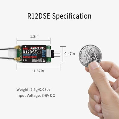 Radiolink R12DSE 2.4Ghz 12 Channels Micro RC Receiver SBUS/PPM Voltage Telemetry Long Range Control for FPV Racing Drone, Quadcopter, Helicopter