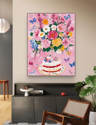 ZRIZQ Flowers Paint by Numbers Kit for Adults Beginner,Birthday,16x20 - color: 16"X20"Rolled Canvas-Birthday Flowers