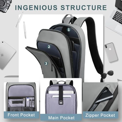 hk Backpack for Men Business Slim Laptop Bag - color: Grey, size: 15.6 Inch