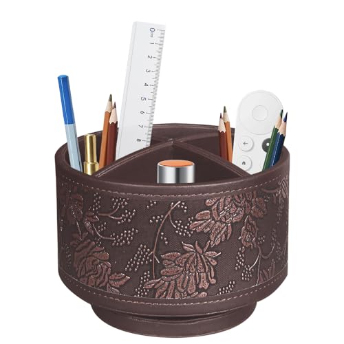 360°Rotatable TV Remote Control Holder with 4 Compartments Desk Accessories - color: Antique