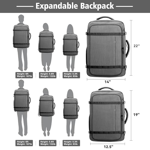 Carry On Backpack,Expandable Large 1-7DAYS Capacity Travel Backpack,Grey - color: Grey, size: 18.4inch (22"x14"x5.5")