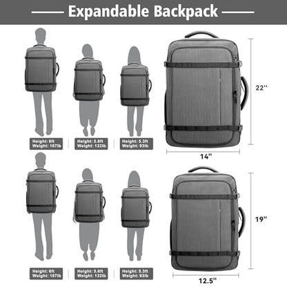 Carry On Backpack,Expandable Large 1-7DAYS Capacity Travel Backpack,Grey - color: Grey, size: 18.4inch (22"x14"x5.5")