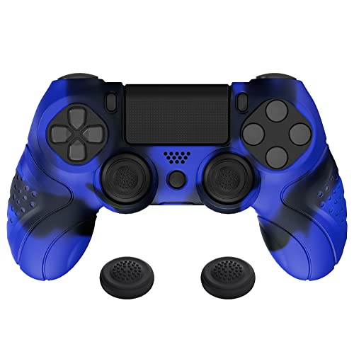 PlayVital Guardian Edition Blue & Black Ergonomic Soft Anti-Slip Controller Silicone Case Cover for ps4, Rubber Protector Skin with Joystick Caps for ps4 Slim/Pro Controller - color: Blue & Black