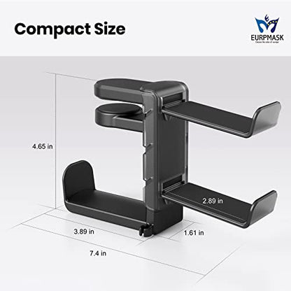 EURPMASK 3-in-1 Rotating Headphone Stand w/2 Detachable Controller Holders - color: Black Pro 1 Pack