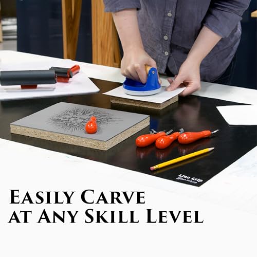Richeson & Co. Printmaking Starter Kit - Easy to Cut Lino Set, Includes Lino Cutter, Blades, 4” Brayer, Lino Grip, Printmaking Paper