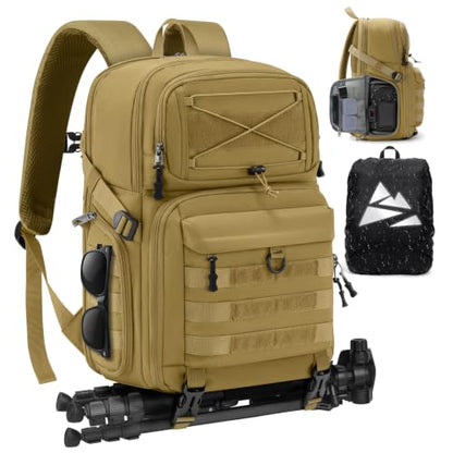 RAINSMORE Camera Backpack, DSLR/SLR/Mirrorless Tactical Camera Bag Cases - color: Khaki