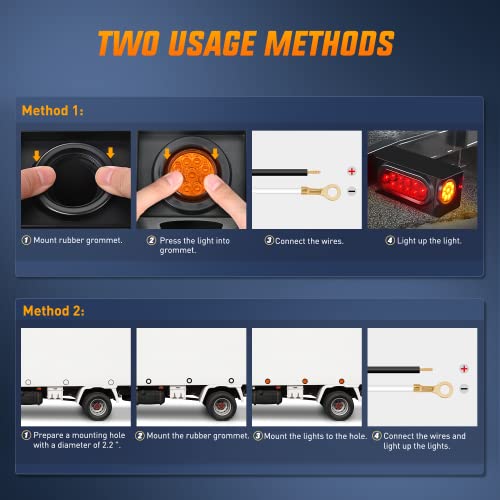 Nilight 2" Round Marker Light 2PCS Amber 9LED Clearance Lights Flush Mount - color: Amber 2Pcs 9LED