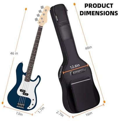 Bass Guitar Case 0.35" Thick Padding,600D Waterproof for Gigs Travel - size: Bass Bag