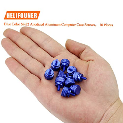 HELIFOUNER 10 Pieces 6-32 Thread, Blue Color Anodized Aluminum Computer Case Thumbscrews, Thumb Screws for Computer Case/Cover/Power Supply/Hard Drives - color: Blue (10 Pieces)